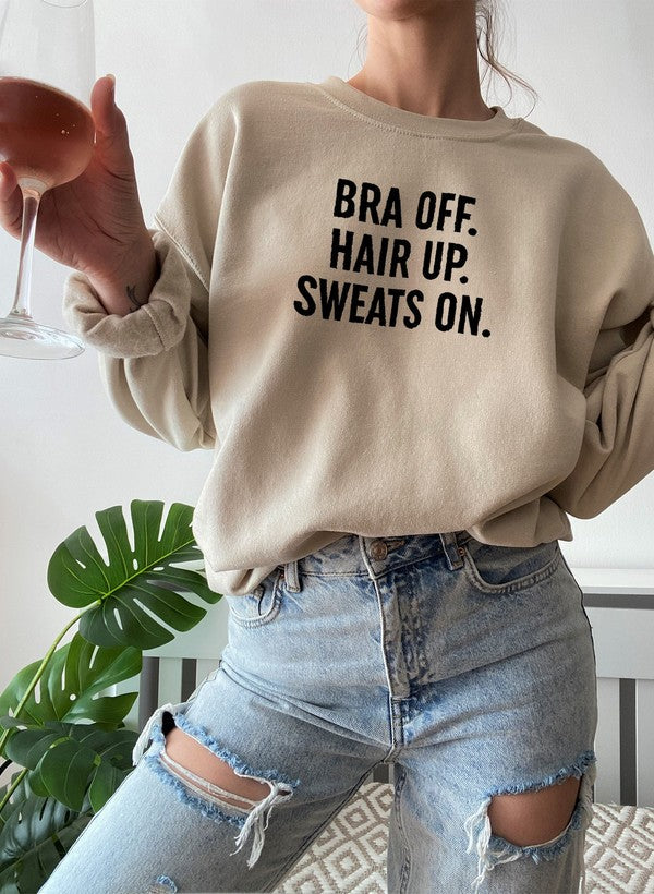 Bra Off Hair Up Sweats On Sweat Shirt