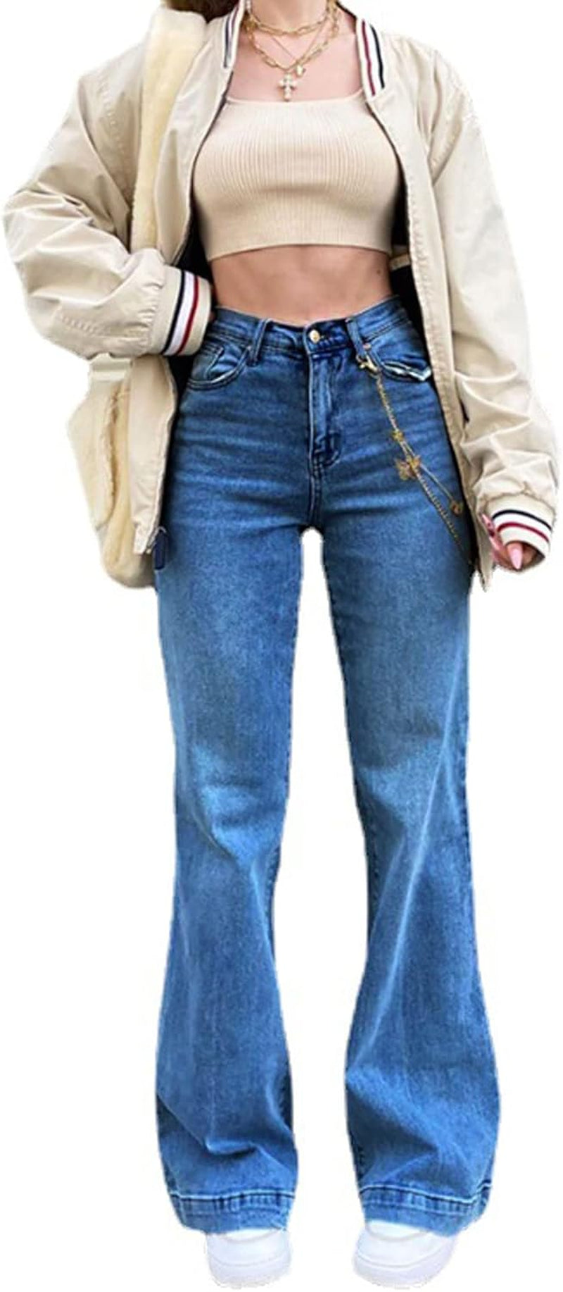 Women's Denim High Waist Straight Leg Baggy Pants 