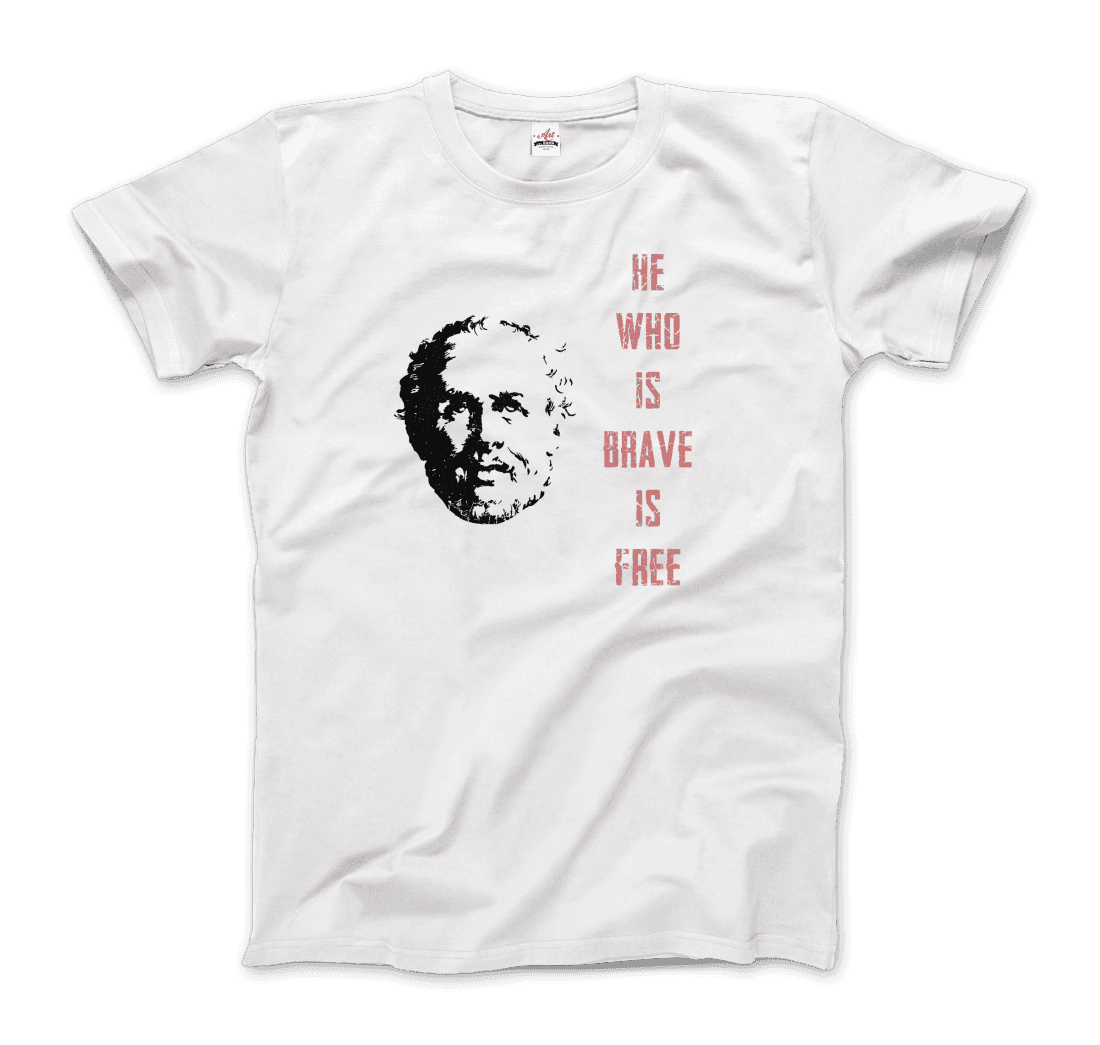 Seneca Famous Stoic Quote- He Who is Brave is Free - T-Shirt