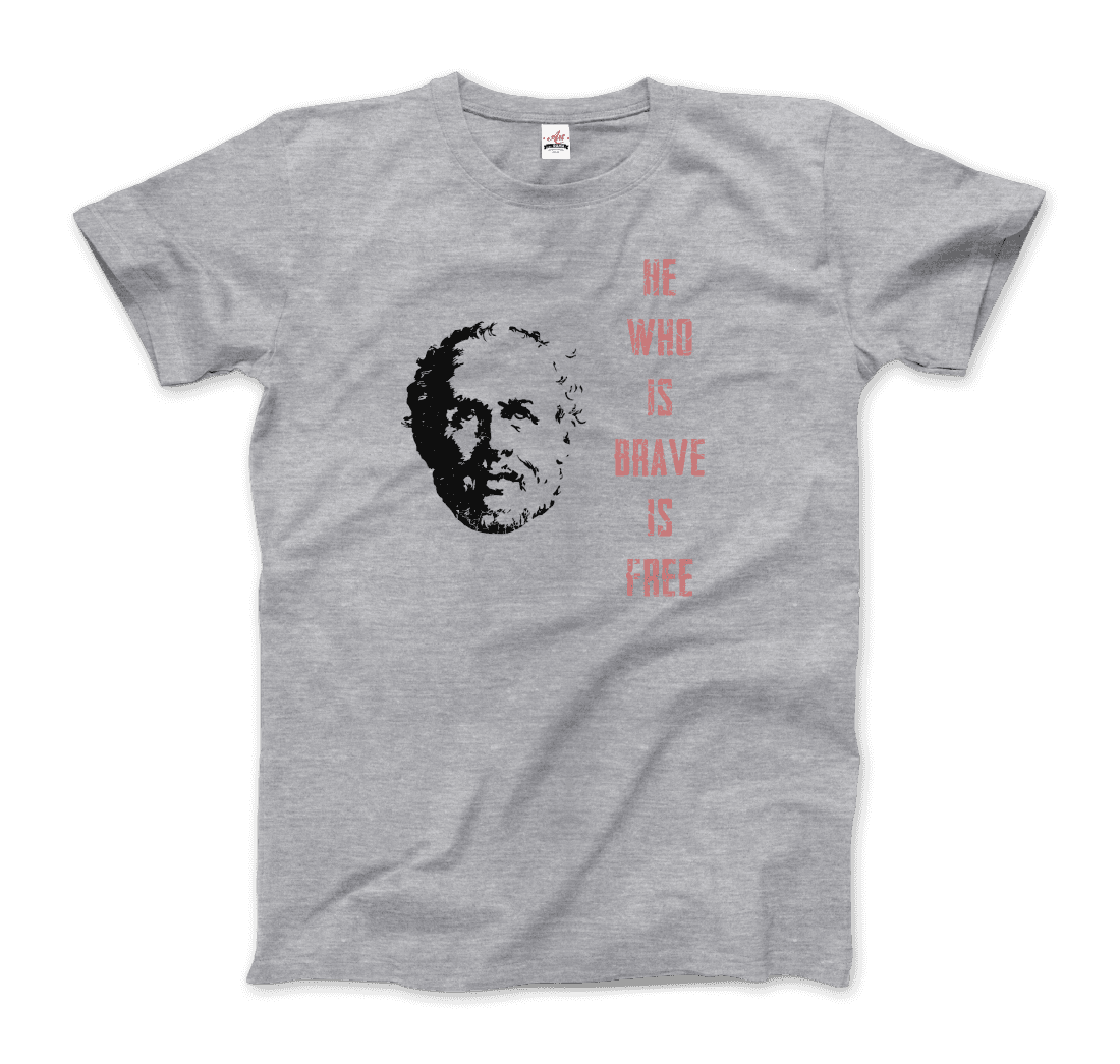 Seneca Famous Stoic Quote- He Who is Brave is Free - T-Shirt