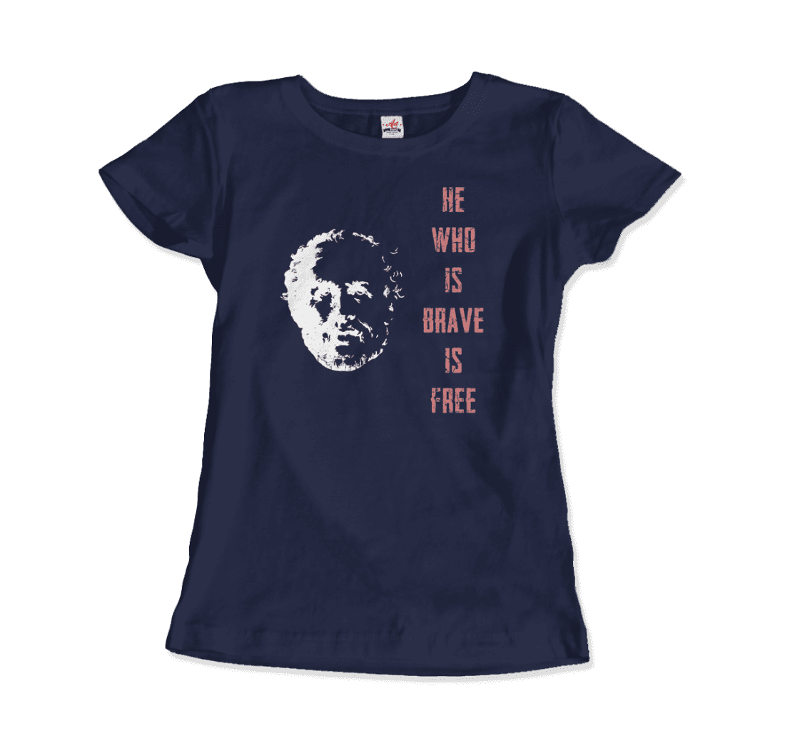 Seneca Famous Stoic Quote- He Who is Brave is Free - T-Shirt