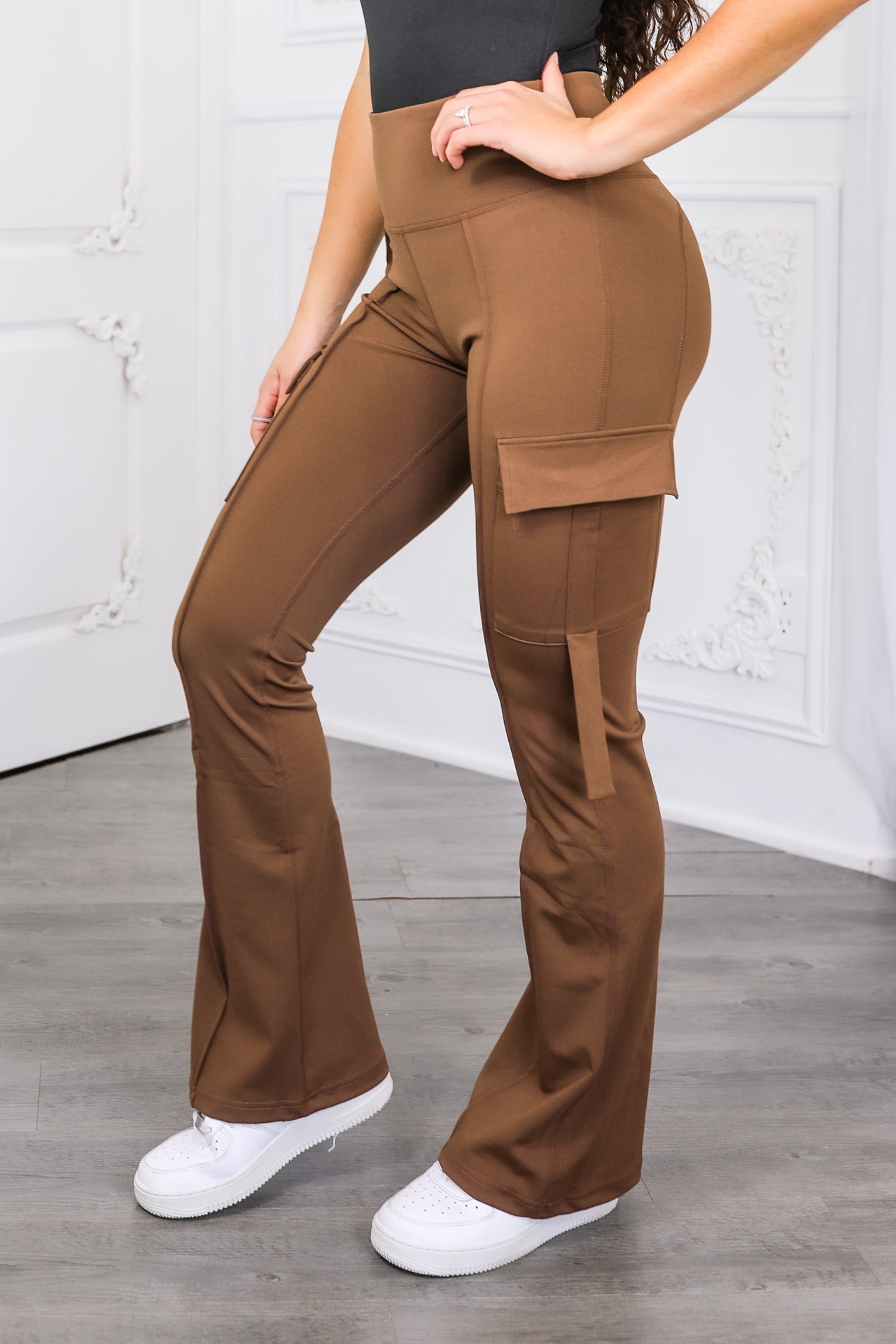 High Waisted Cargo Flare Pants