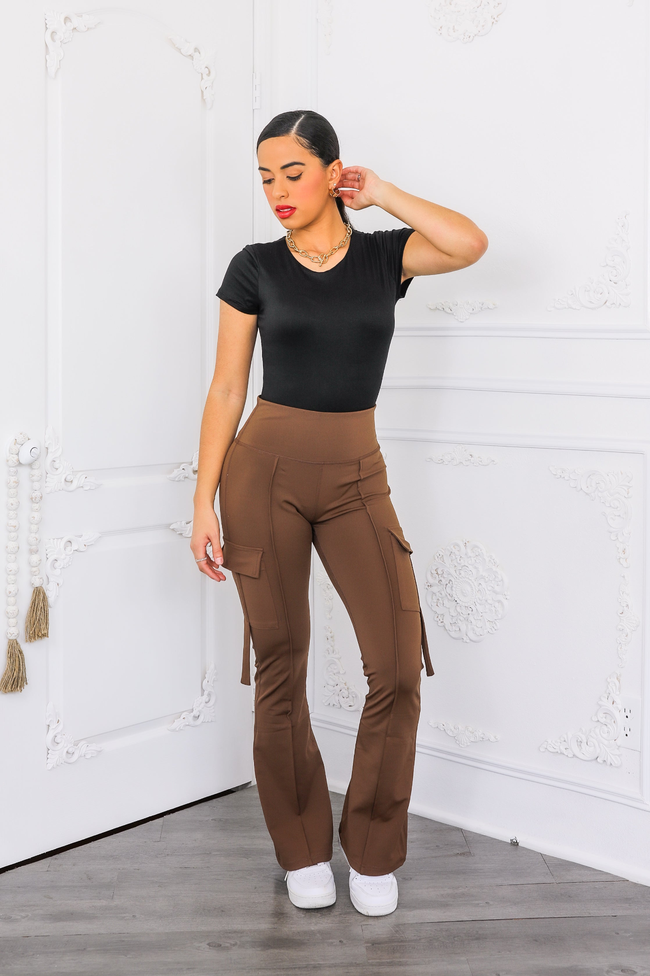 High Waisted Cargo Flare Pants