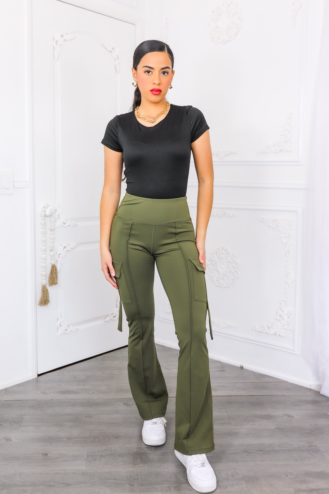 High Waisted Cargo Flare Pants