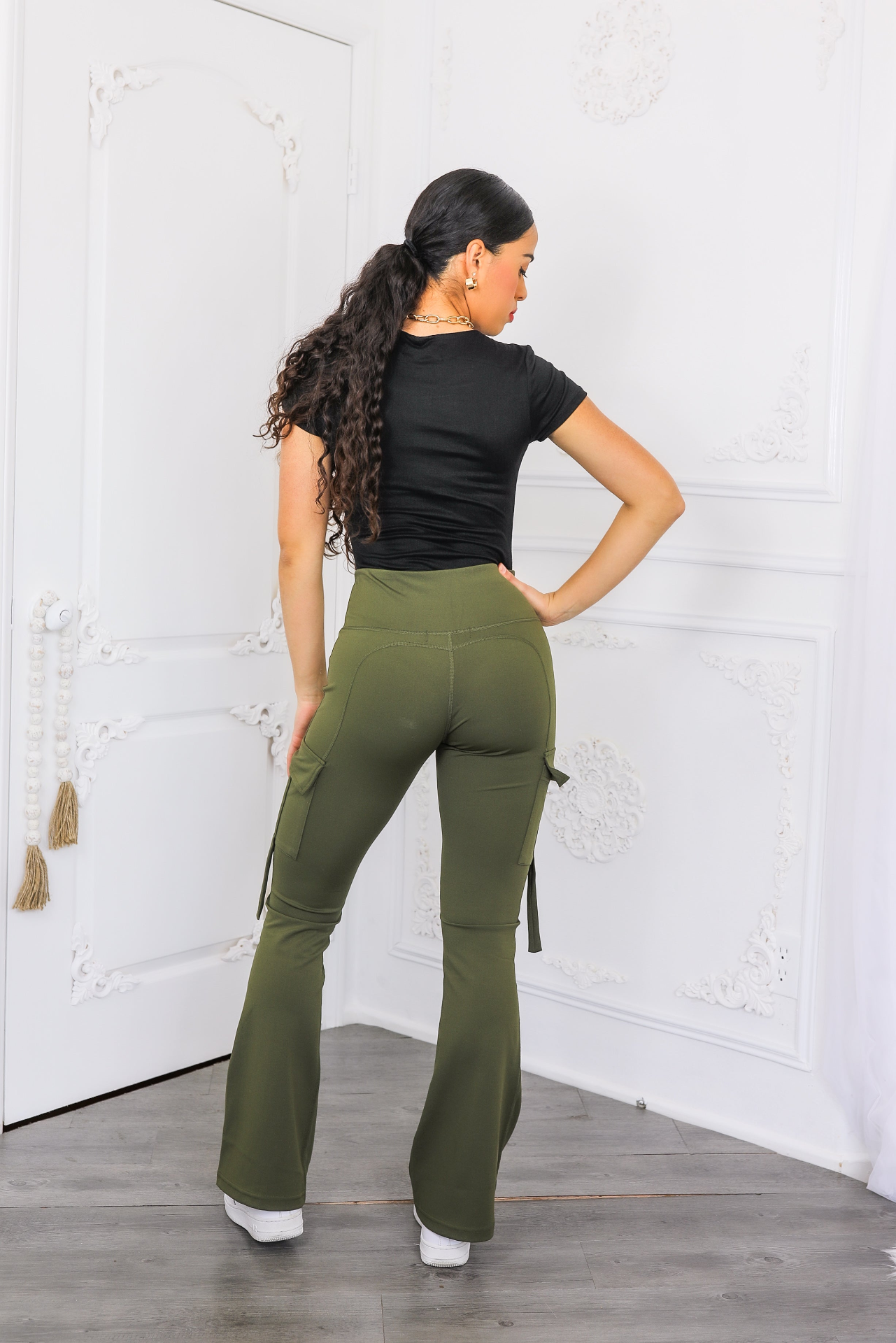 High Waisted Cargo Flare Pants