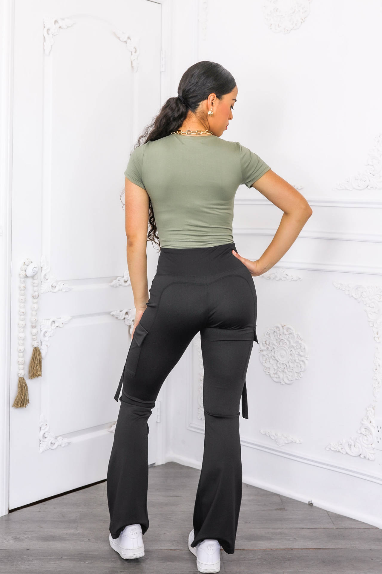 High Waisted Cargo Flare Pants