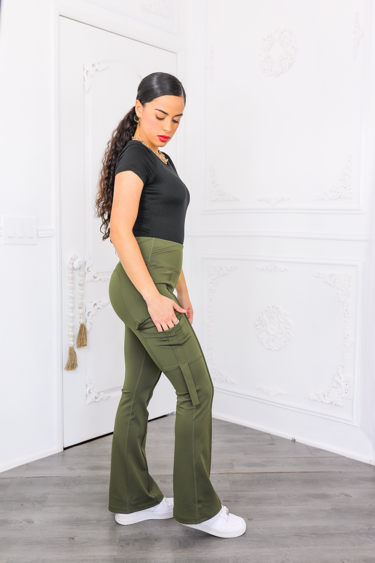 High Waisted Cargo Flare Pants