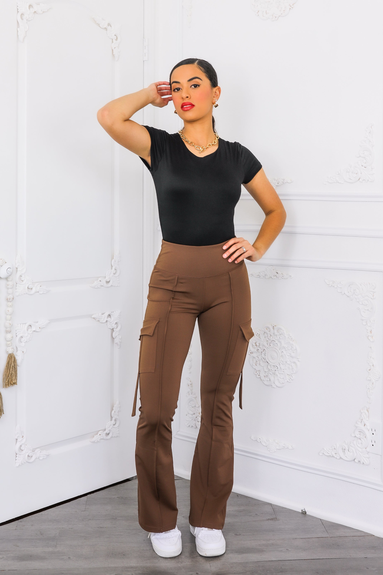 High Waisted Cargo Flare Pants