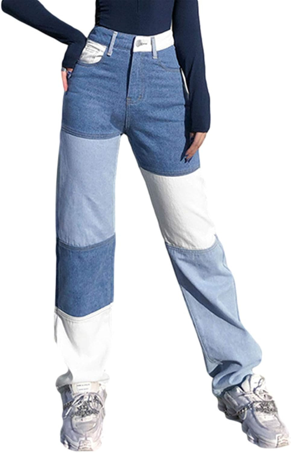 Women's Denim High Waist Straight Leg Baggy Pants 