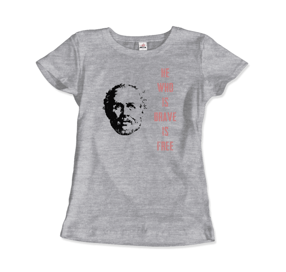 Seneca Famous Stoic Quote- He Who is Brave is Free - T-Shirt