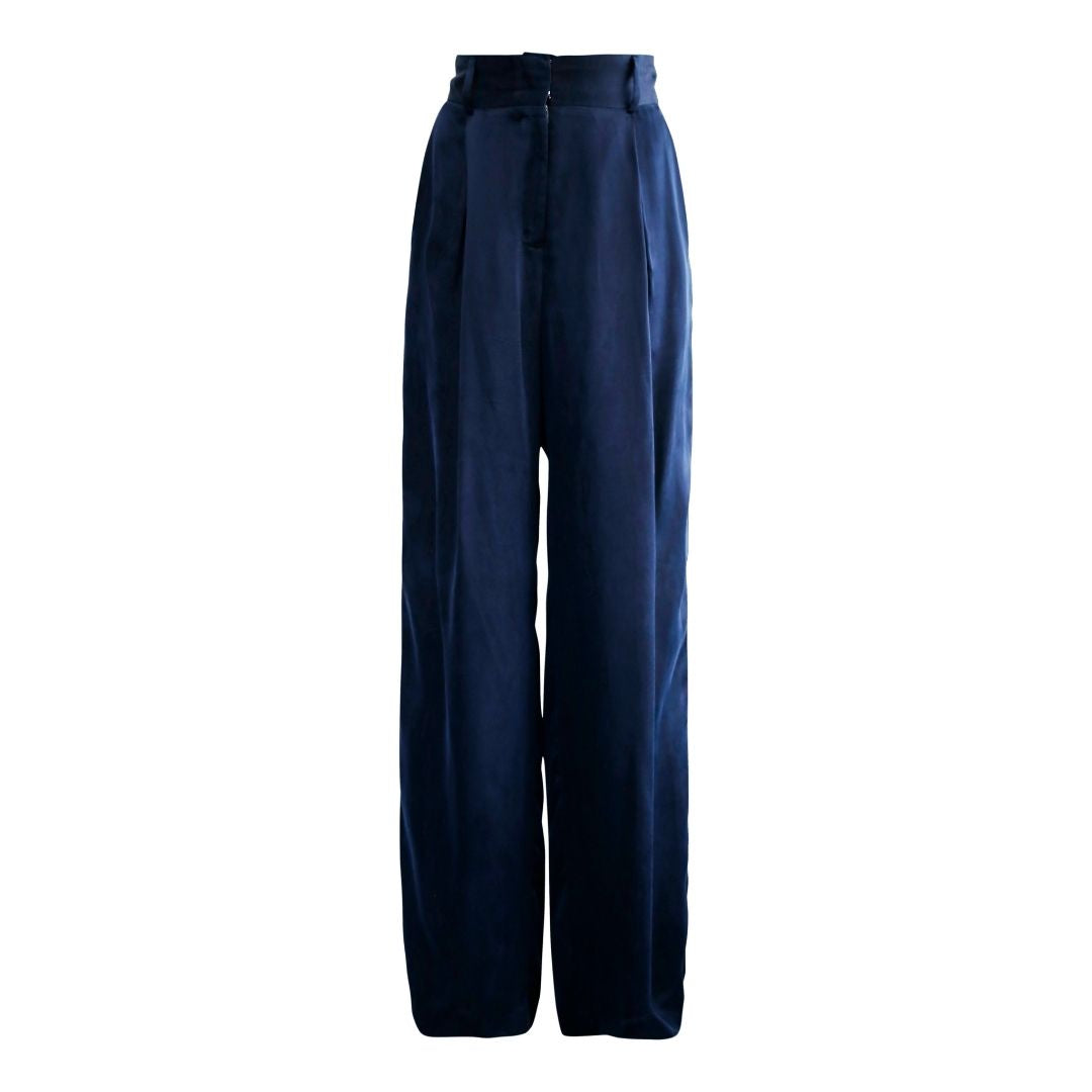 Remi Navy Wide-Leg Silk Pants