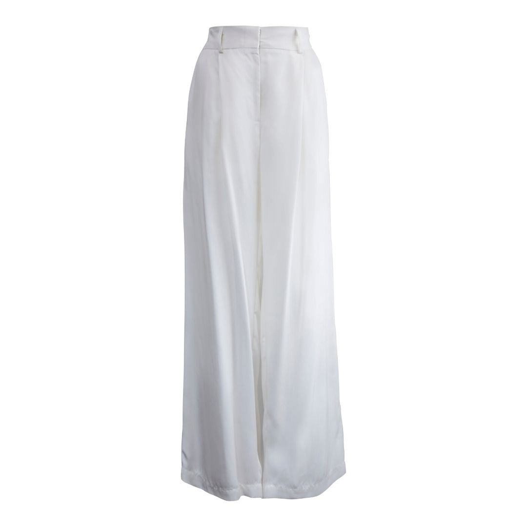 Remi White Wide-Leg Silk Pants