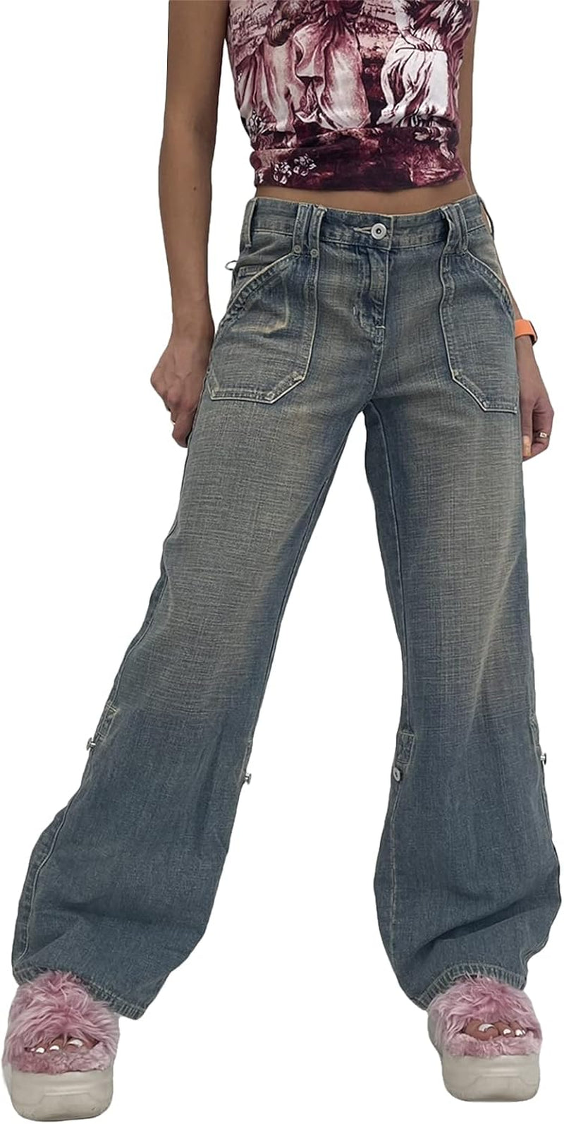 Women's Denim High Waist Straight Leg Baggy Pants 