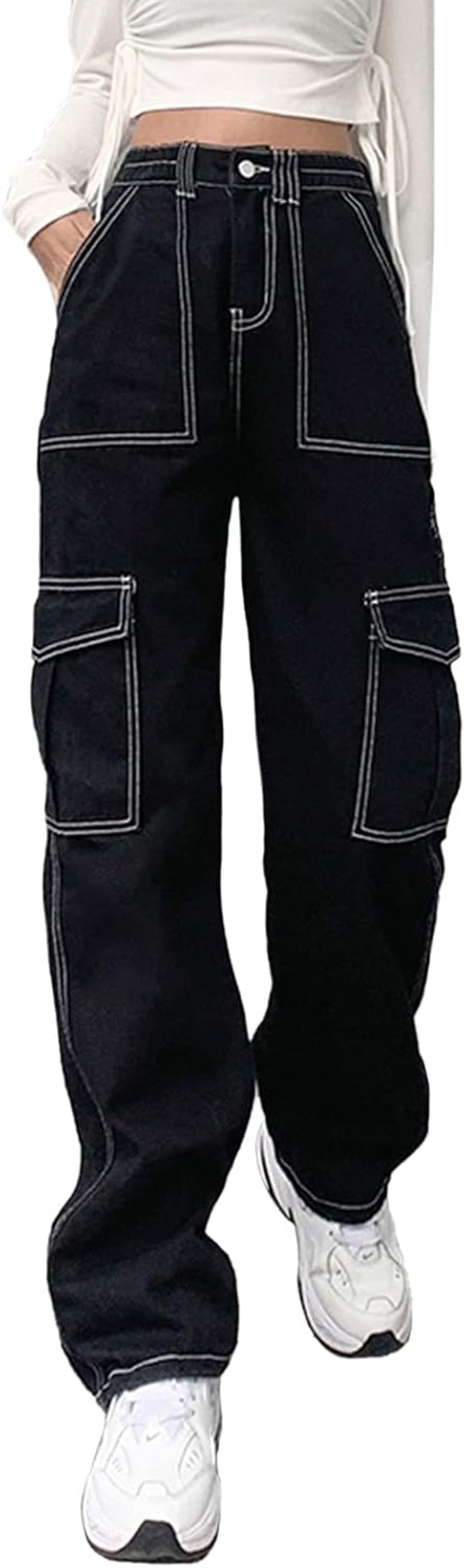 Women's Denim High Waist Straight Leg Baggy Pants 