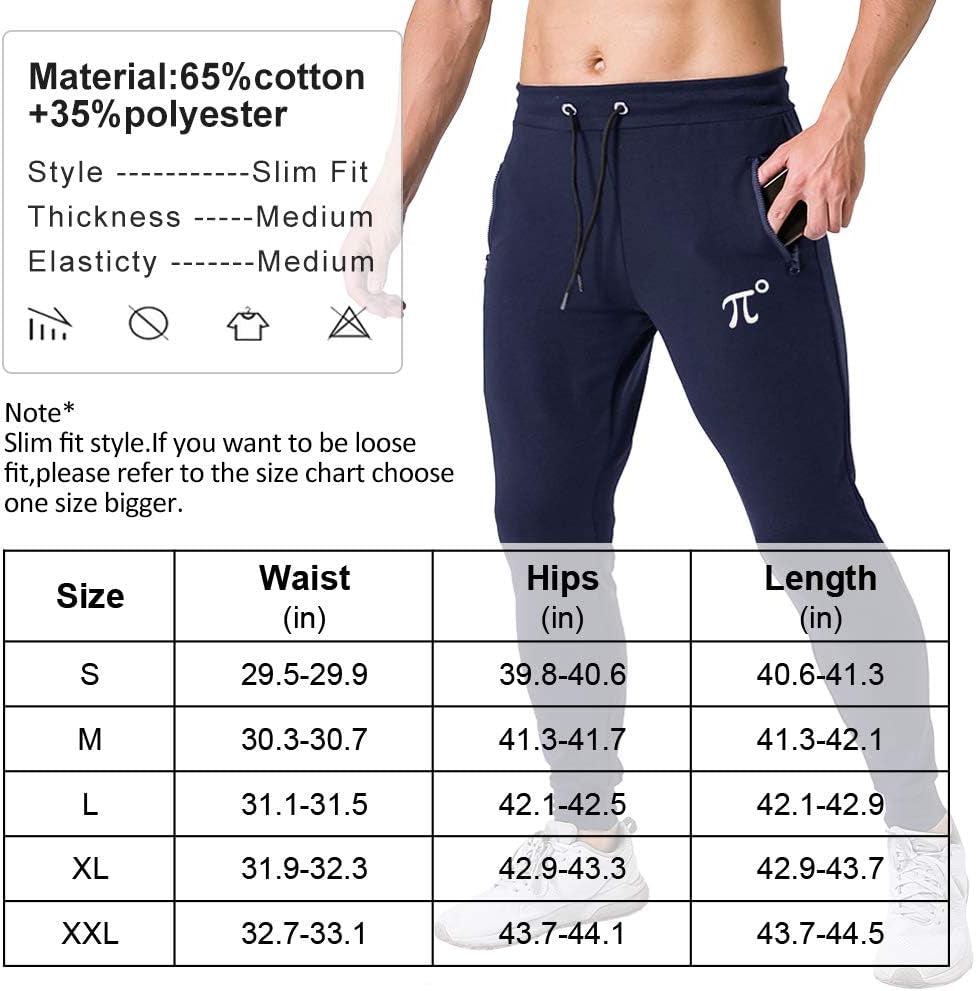 Men'S Joggers Sweatpants Gym Training Workout Pants Slim Fit with Zipper Pockets