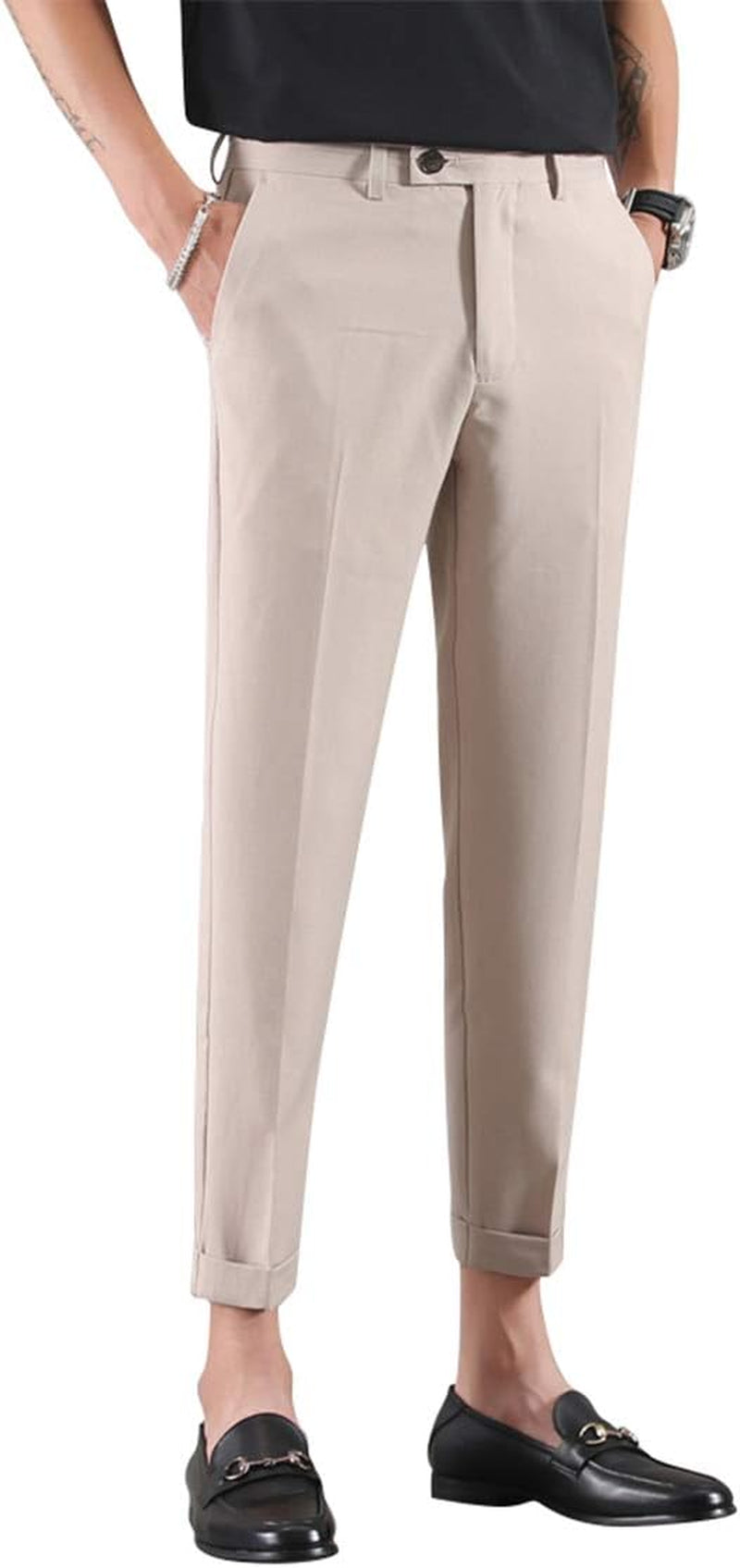 Men Cropped Dress Pants Ankle-Length Khaki Color US Size 30 Khaki