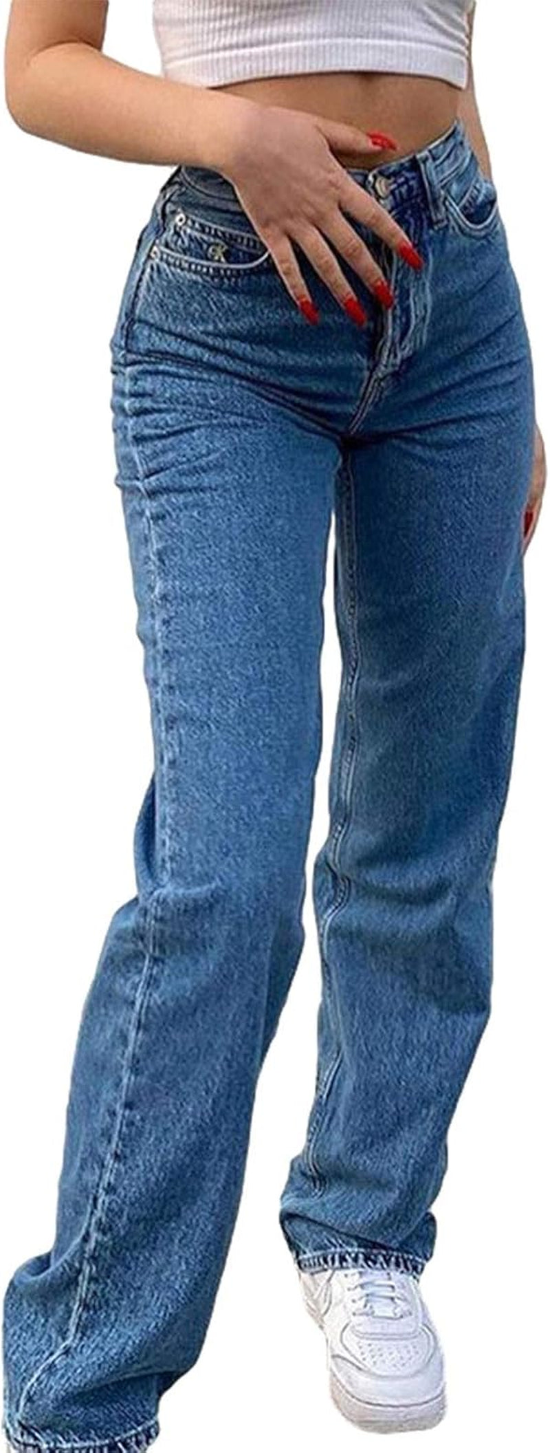 Women's Denim High Waist Straight Leg Baggy Pants 