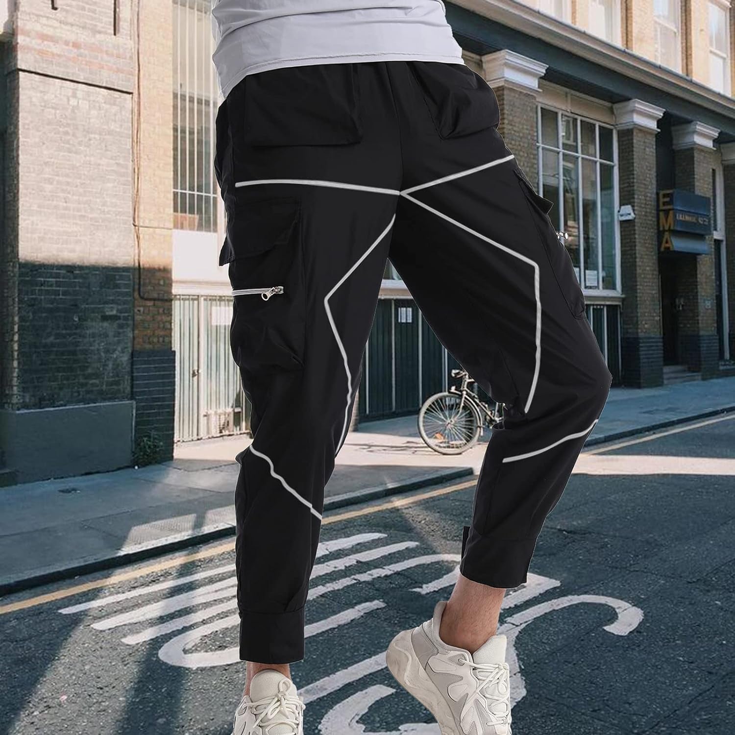 Joggers for Men Outdoor Hiking Pants Quick Dry Waterproof Running Track Pants with Zipper Pockets Black