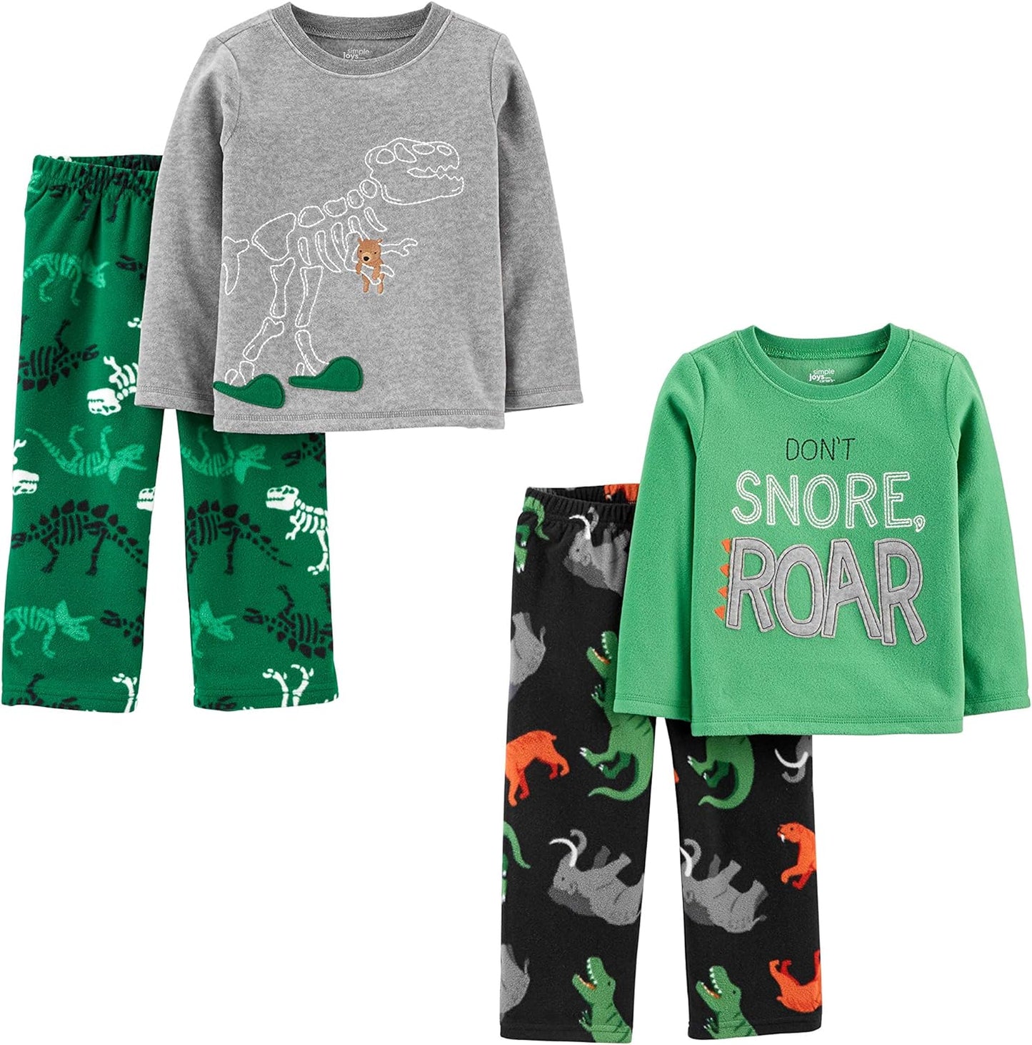 Boys and Toddlers' 4-Piece Pajama Set (Cotton Top & Fleece Bottom)