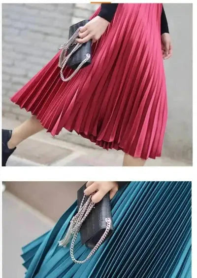 Pleated Silk Chic Long Skirt With Elastic Waist