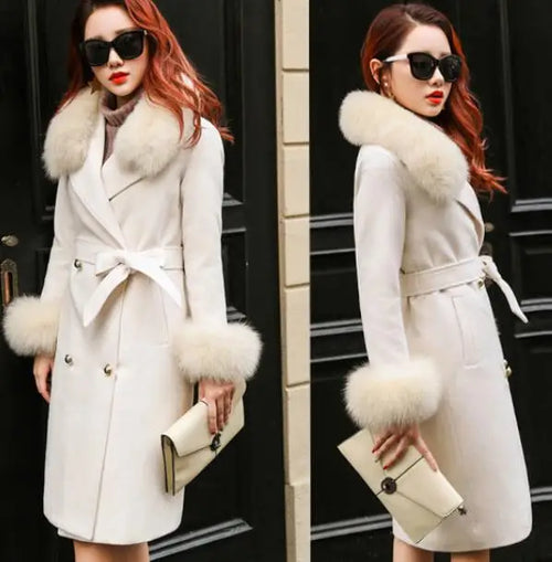 Autumn Winter New Women's Slim Trench Woolen Coat  OL Mid-Length Faux