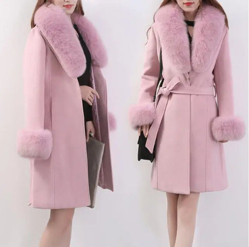 Autumn Winter New Women's Slim Trench Woolen Coat  OL Mid-Length Faux