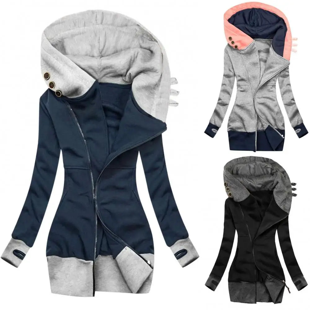 Women's Autumn Winter Hoodie Coat Long Sleeve Pocket Zipper Medium