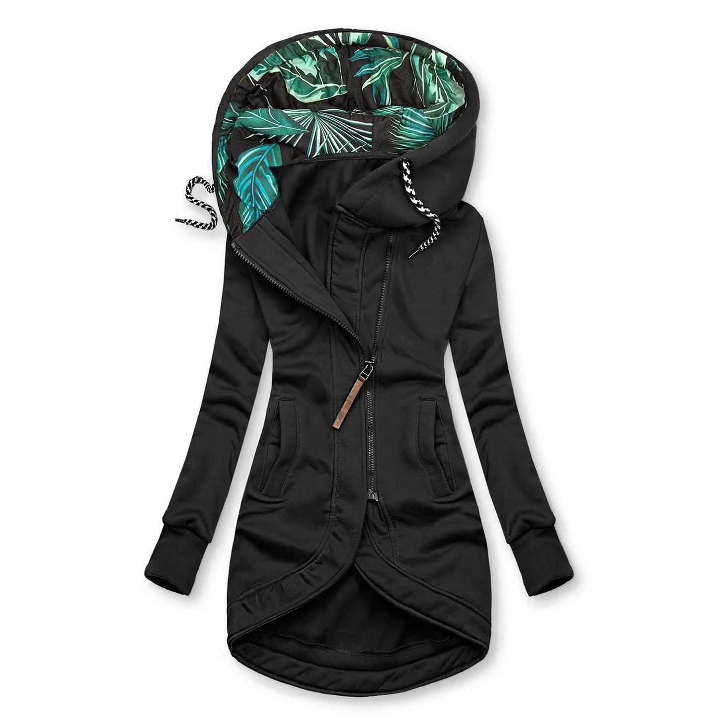 Solid Stitching Drawstring Hooded Overcoat Women'S Slim Fashion