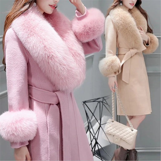 Autumn Winter New Women's Slim Trench Woolen Coat  OL Mid-Length Faux