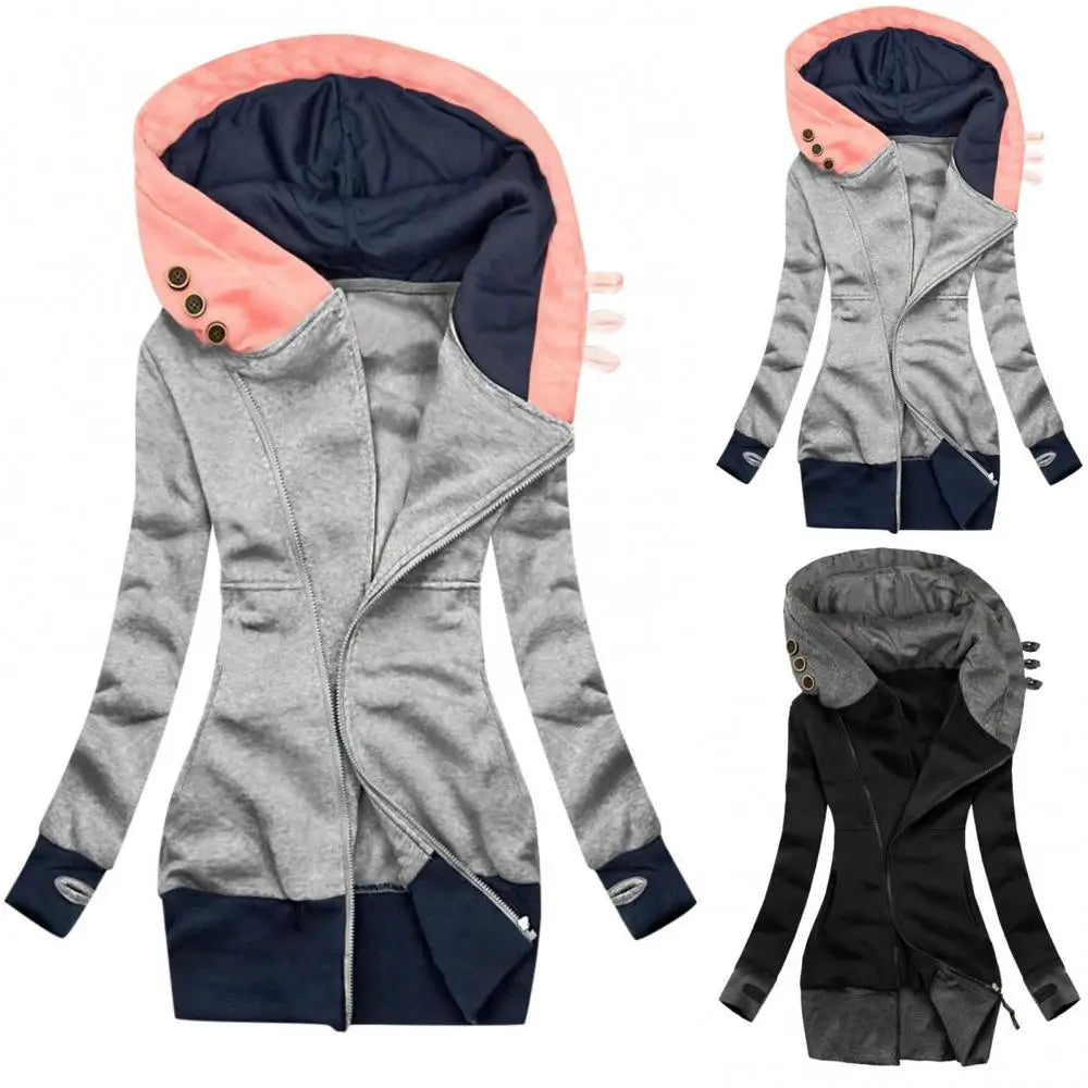 Women's Autumn Winter Hoodie Coat Long Sleeve Pocket Zipper Medium