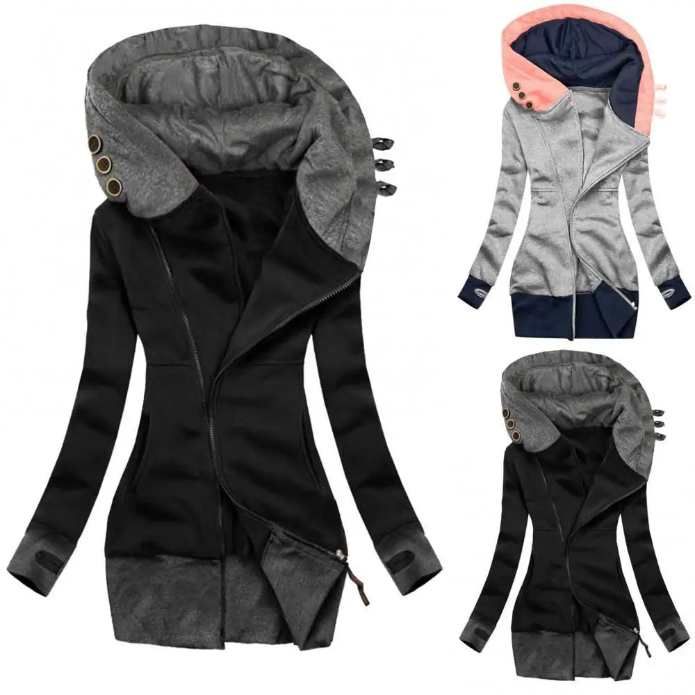 Women's Autumn Winter Hoodie Coat Long Sleeve Pocket Zipper Medium