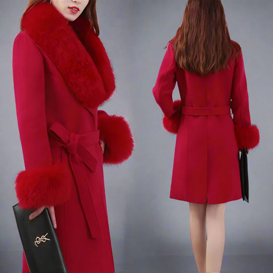 Autumn Winter New Women's Slim Trench Woolen Coat  OL Mid-Length Faux