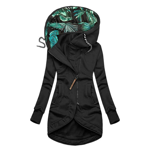 Solid Stitching Drawstring Hooded Overcoat Women'S Slim Fashion