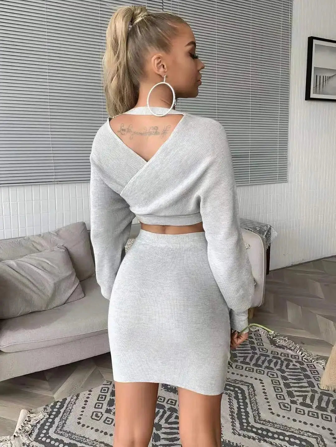 Long Sleeve Sweater And Mini Skirt Set