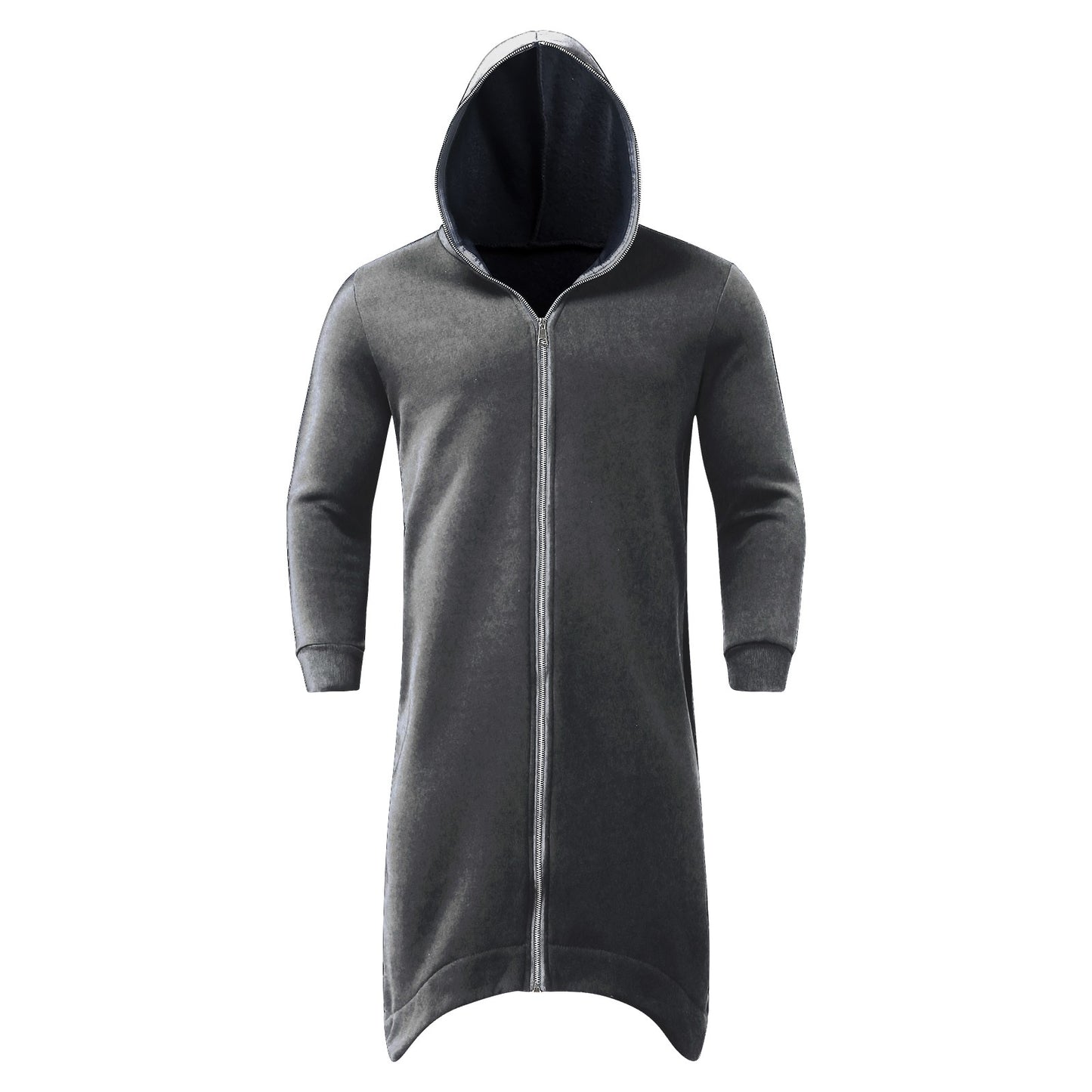 Men's Zipper Long Hooded Solid Color Personality Dark Style Full Body