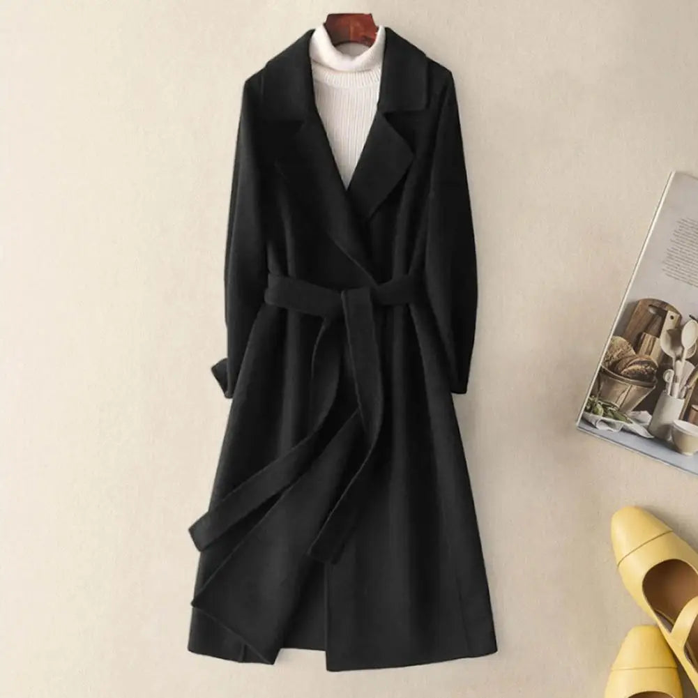 Mid-calf Length Overcoat Stylish Women's Woolen Coat with Belt Long