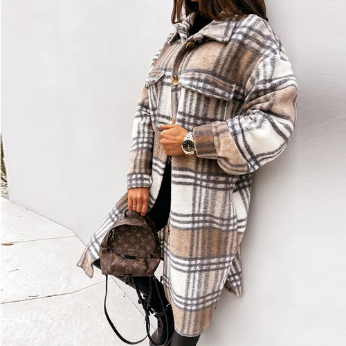 Women Plaid Printed Warm Jacket 2021 Autumn Winter New Fashion Casual