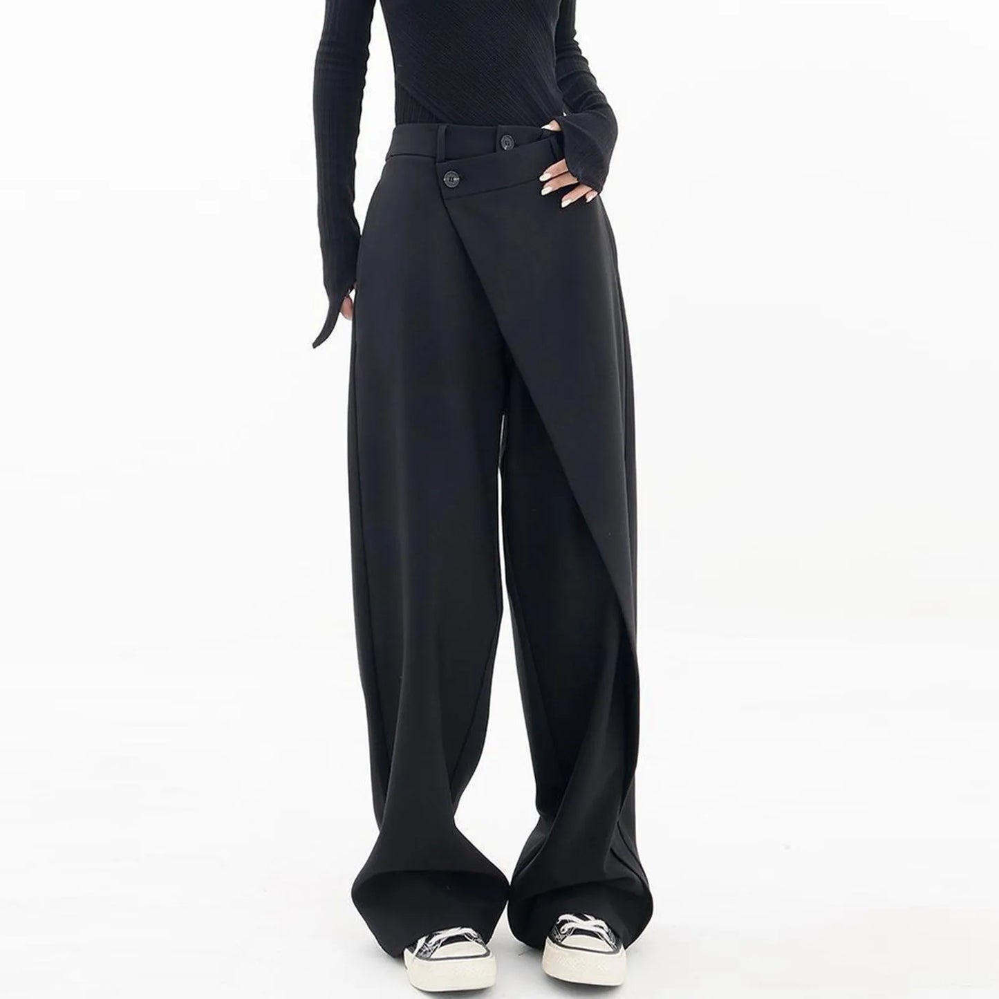 Ladies Suit Pants With Irregular Splicing Design Straight Wide Leg