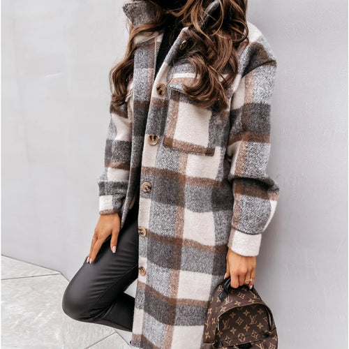 Women Plaid Printed Warm Jacket 2021 Autumn Winter New Fashion Casual