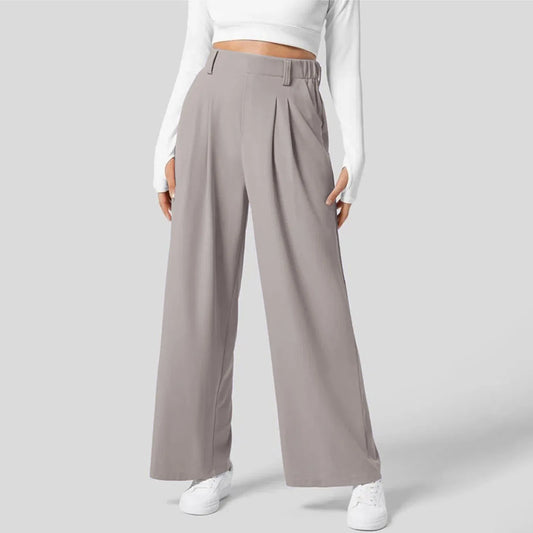 Solid Wide Leg Pants For Woman-Work/Business High Waisted