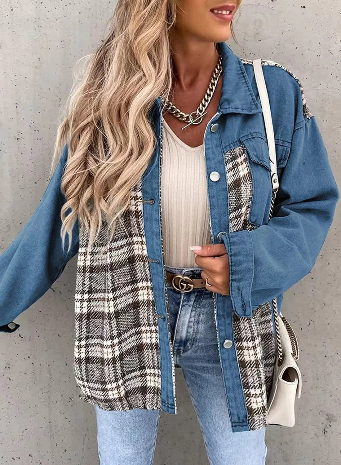 Autumn Women's Plaid Denim-Style Jacket