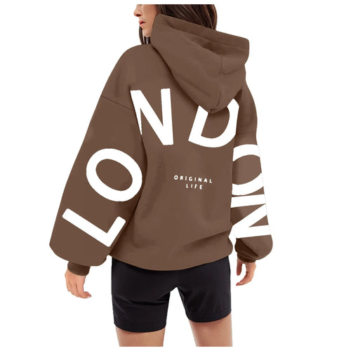 Women'S Hoodie And London Print Oversized Pullover Sports Casual Loose