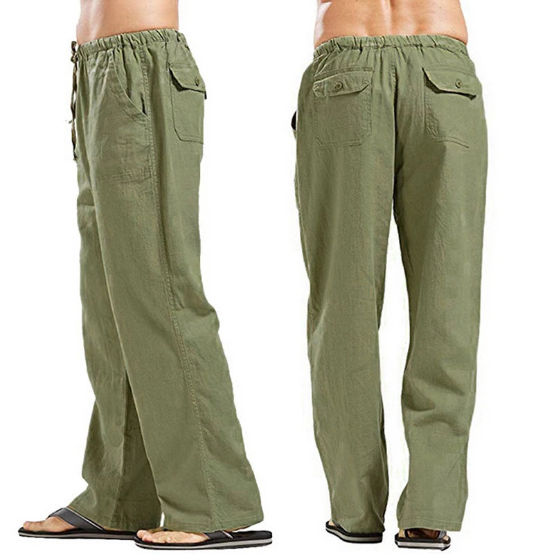 Fashion Mens Linen Wide Pants Korean Trousers Oversize Sports