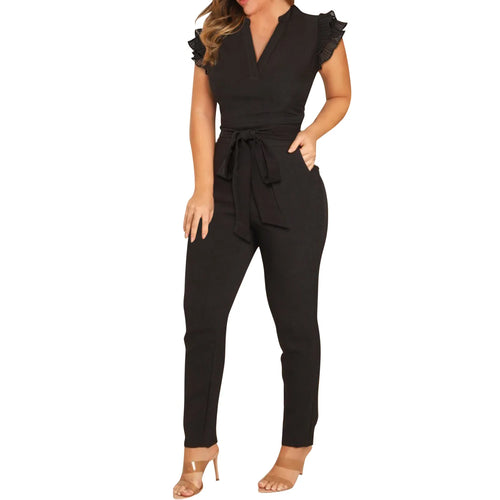 Casual V Neck Jumpsuit-Dressy Sleeveless