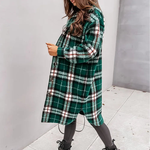 Women Plaid Printed Warm Jacket 2021 Autumn Winter New Fashion Casual