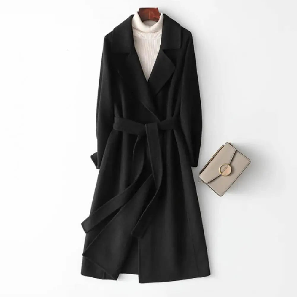 Mid-calf Length Overcoat Stylish Women's Woolen Coat with Belt Long