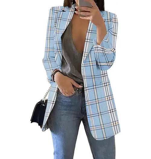 Plaid Casual Slim Cardigan Suit Jacket Women Spring and Autumn