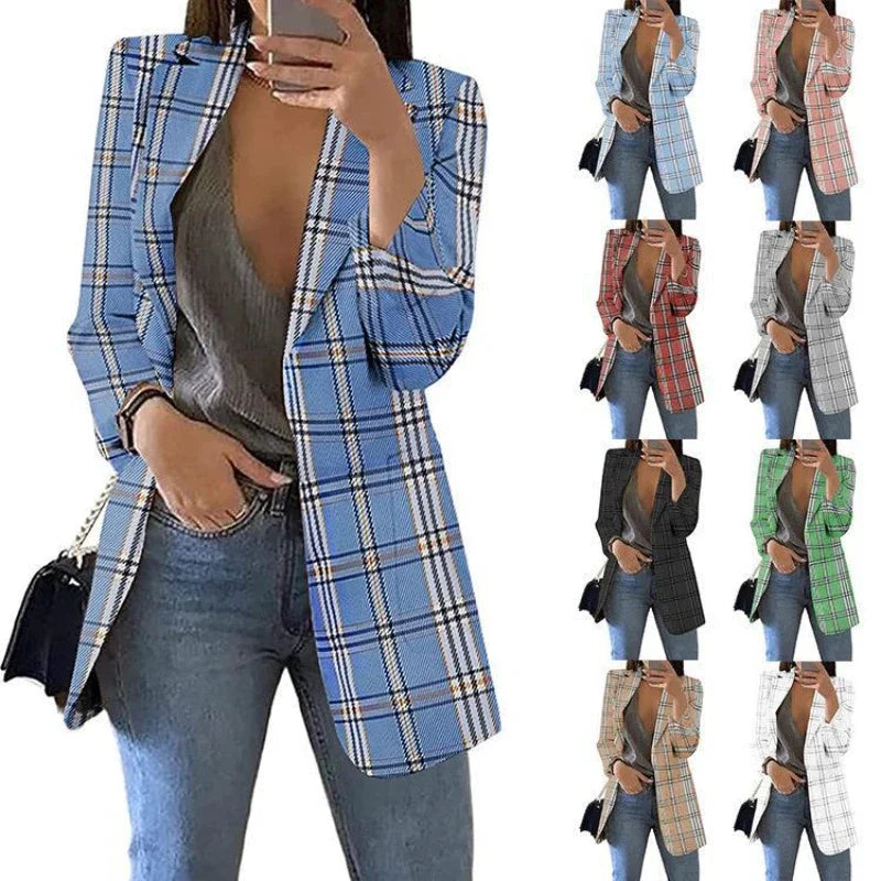 Plaid Casual Slim Cardigan Suit Jacket Women Spring and Autumn