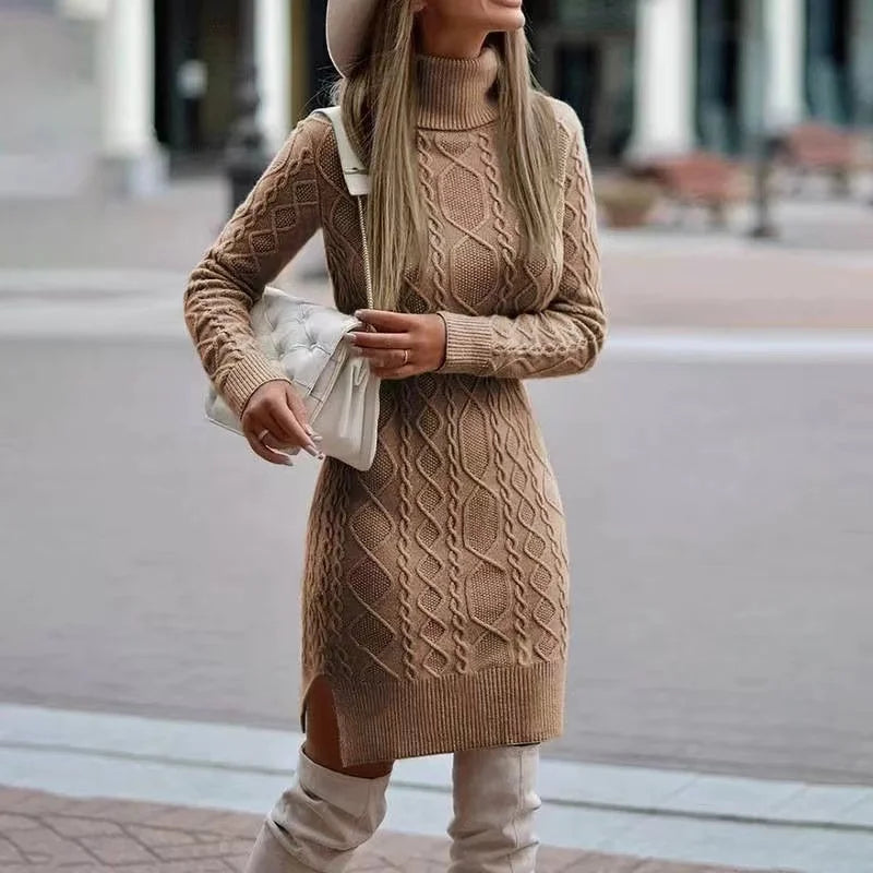 Turtleneck Long-Sleeved Knitted Dress