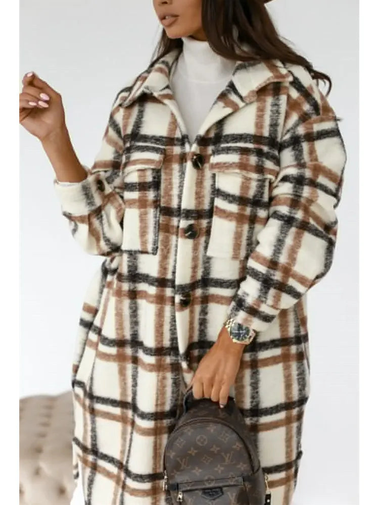 Women Plaid Printed Warm Jacket 2021 Autumn Winter New Fashion Casual